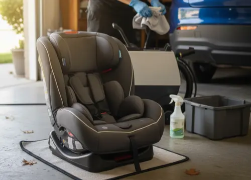Child car seat cleaning with care and safe handling