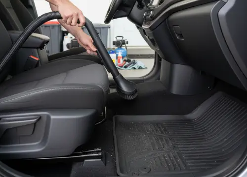Deep vacuuming of seats, carpets, and floor mats with powerful extractor
