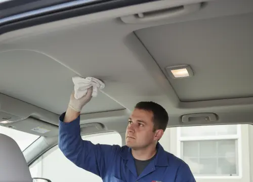 Headliner low-moisture spot cleaning to protect delicate fabrics