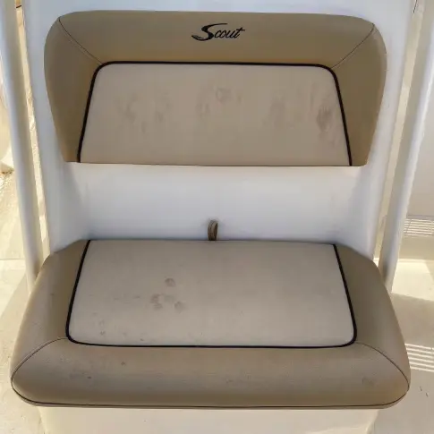Interior Detailing Before Coffee Stains Mississauga Car seat with fresh coffee stains before extraction in Mississauga.