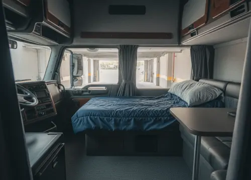 Sleeper berth cleaned and refreshed for long-haul comfort.