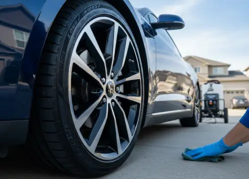 Wheels cleaned and tires conditioned after detailing.