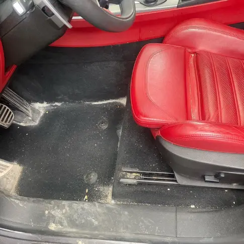 Mobile interior car detailing before wash showing dirt and debris