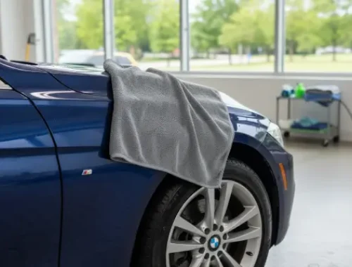 Microfiber towel drying to prevent swirl marks and water spots