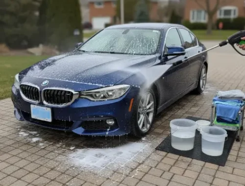Pressure rinse to remove loosened dirt before drying and protection