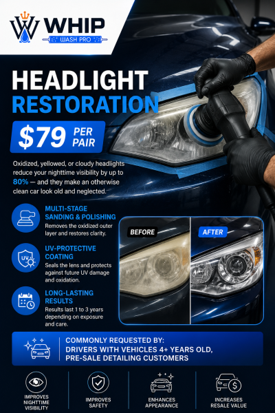 Professional headlight restoration service removing cloudy and oxidized headlights in Mississauga