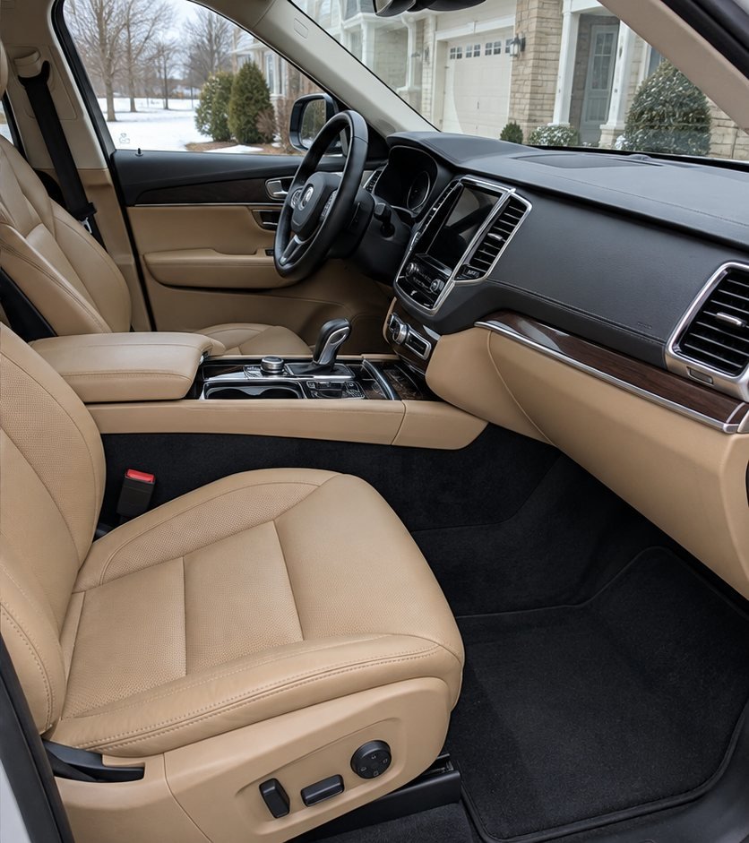 The same tan leather SUV front seat and dashboard fully conditioned, dust-free and restored to a like-new finish