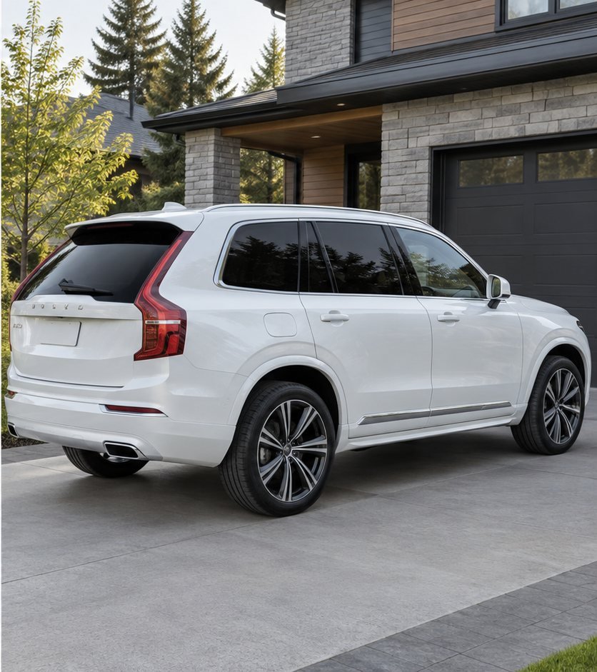The same white SUV rear three-quarter view with darker professionally tinted rear windows